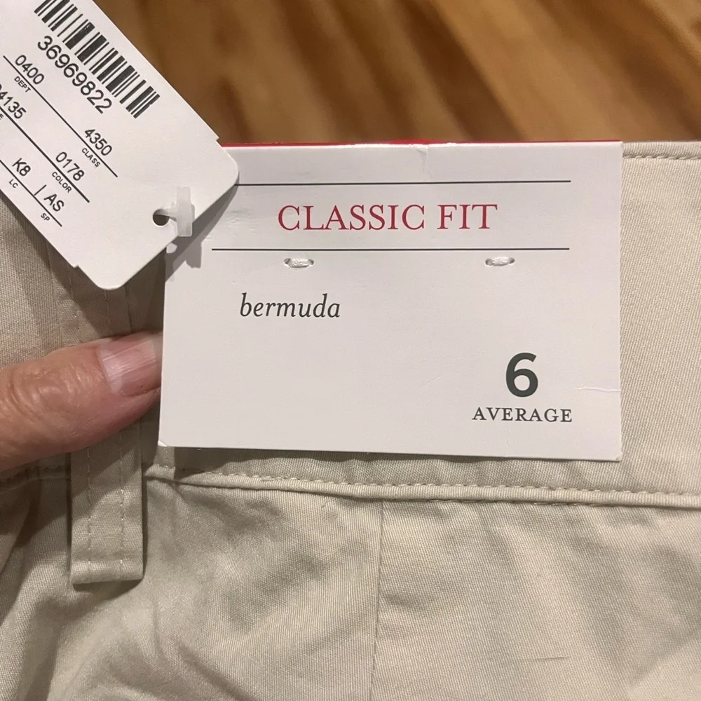 New Stretch Cotton Bermuda Shorts Natural Waist in Beige Relaxed Fit Slimming 6